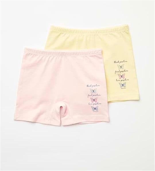 Natuline Kız Çocuk 2'li Positive Butterfly Likralı Boxer Pembe/Yeşil 5502