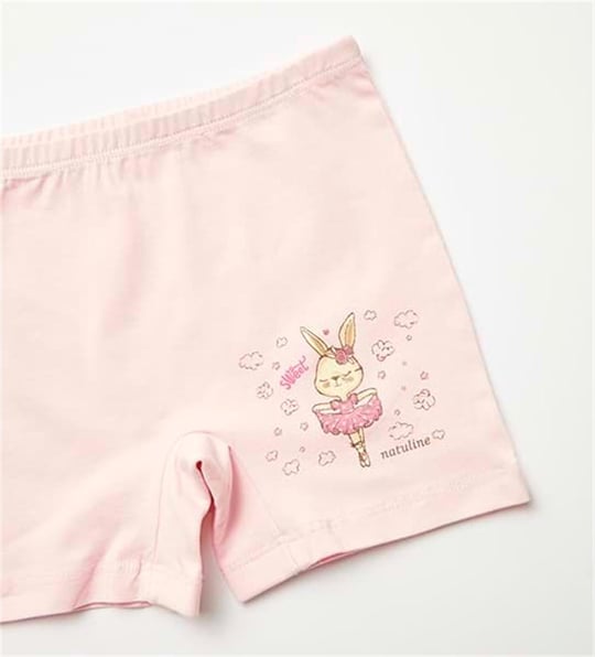 Natuline Kız Çocuk 2'li Sweft Rabbit Likralı Boxer Pembe/Sarı 5501