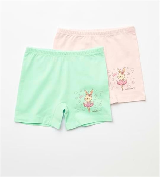 Natuline Kız Çocuk 2'li Sweft Rabbit Likralı Boxer Pembe/Sarı 5501