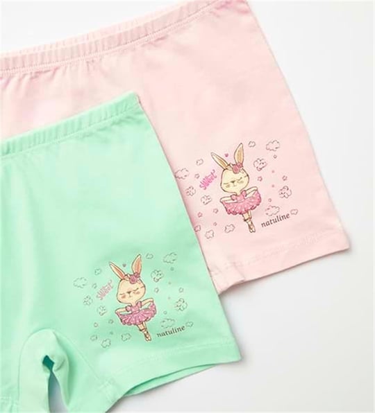 Natuline Kız Çocuk 2'li Sweft Rabbit Likralı Boxer Pembe/Sarı 5501
