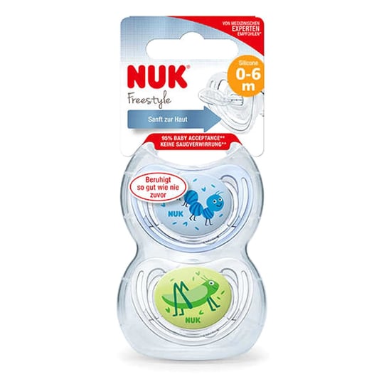 Nuk No:1 Freestyle 2'li Silikon Emzik Kutulu Erkek 0-6 Ay 730197 Mavi-Yeşil