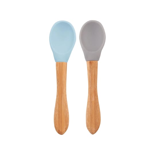 OiOi Bambu Saplı 2'li Silikon Mama Kaşığı Mineral Blue/Gri 01060011