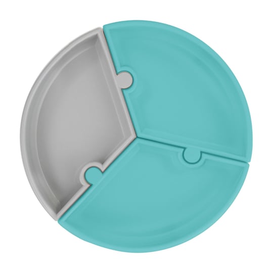OiOi Puzzle Vakum Tabanlı Silikon Tabak Aqua Green/Powder Grey 1050057