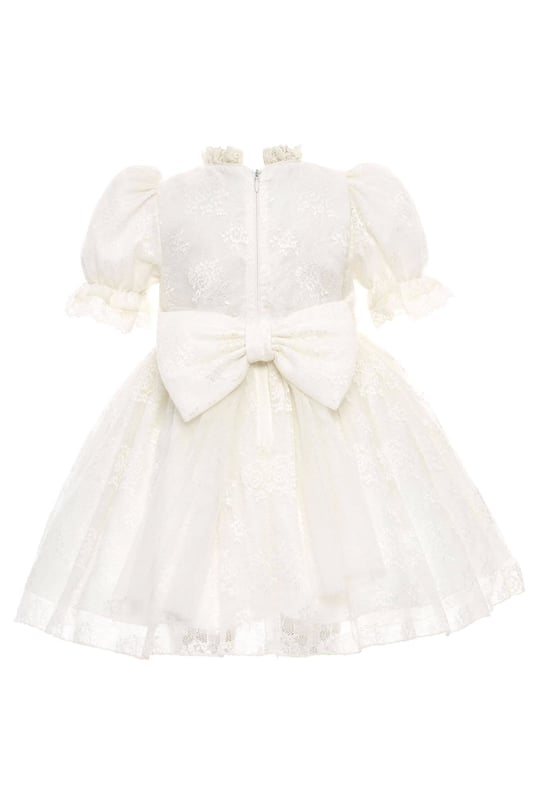Pamina Kız Bebek Bandanalı Dantelli Elbise Ekru 36315