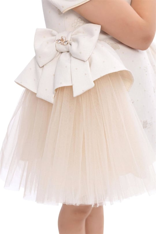 Pamina Kız Bebek Bandanalı Fiyonklu Tül Elbise Bej 36168