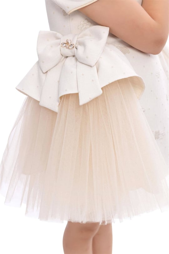 Pamina Kız Bebek Bandanalı Fiyonklu Tül Elbise Bej 36168