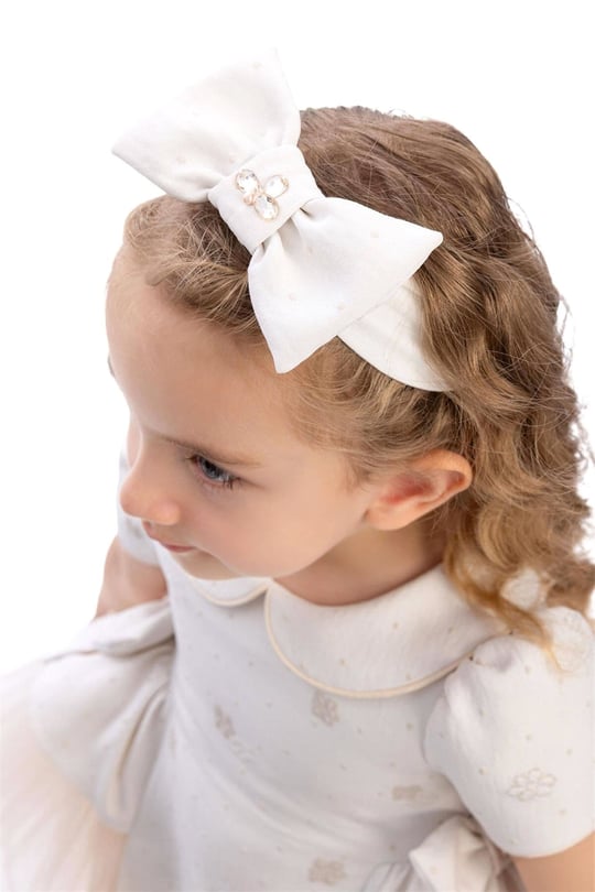 Pamina Kız Bebek Bandanalı Fiyonklu Tül Elbise Bej 36168