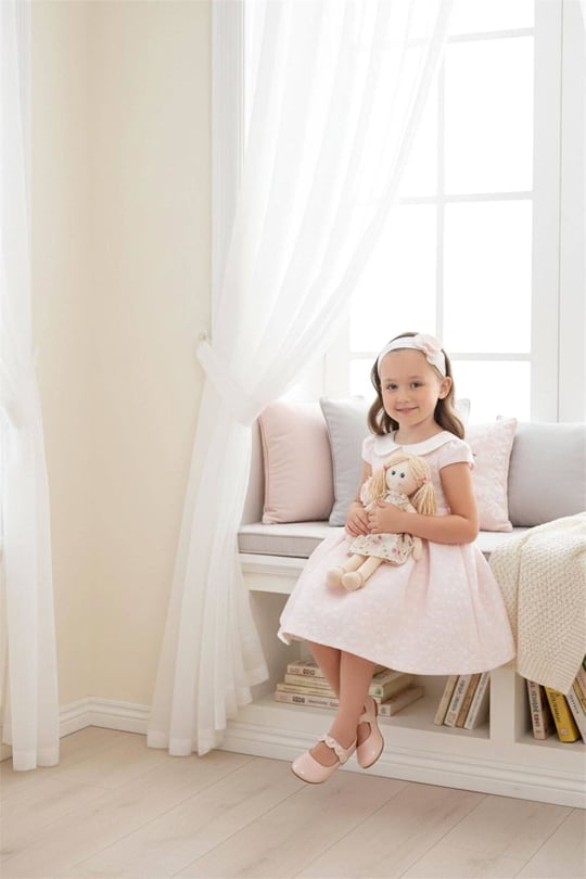 Pamina Kız Bebek Bandanalı Güpürlü Elbise Pembe 36172