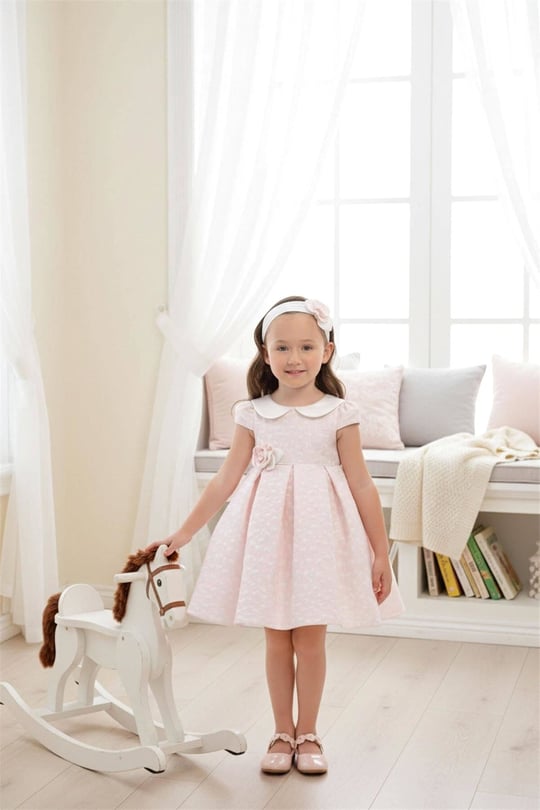 Pamina Kız Bebek Bandanalı Güpürlü Elbise Pembe 36172
