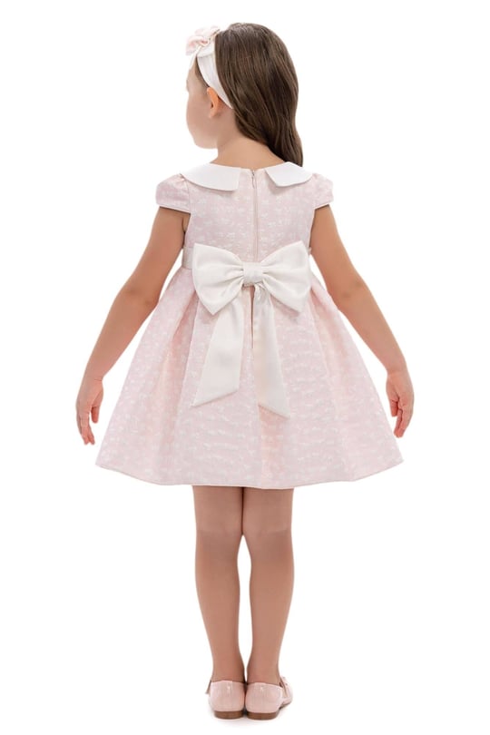 Pamina Kız Bebek Bandanalı Güpürlü Elbise Pembe 36172
