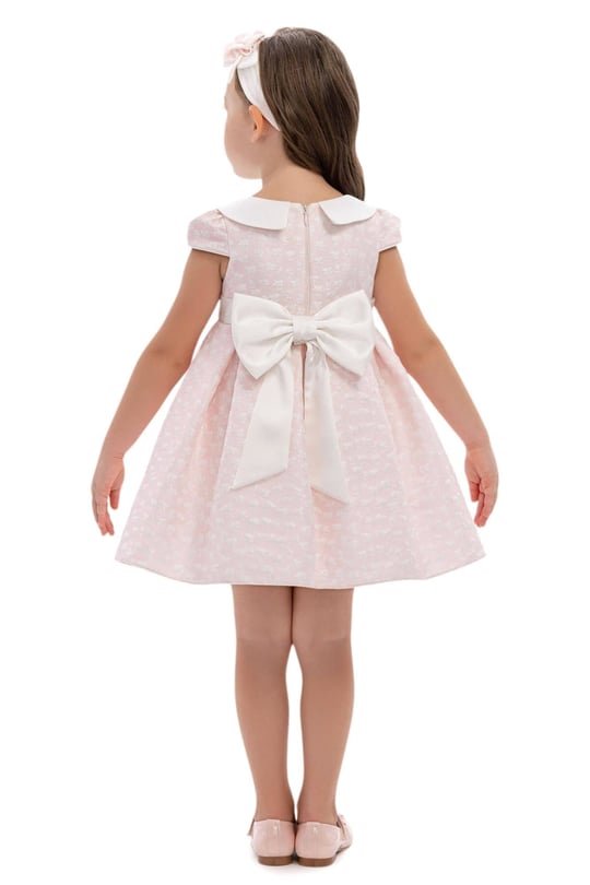 Pamina Kız Bebek Bandanalı Güpürlü Elbise Pembe 36172
