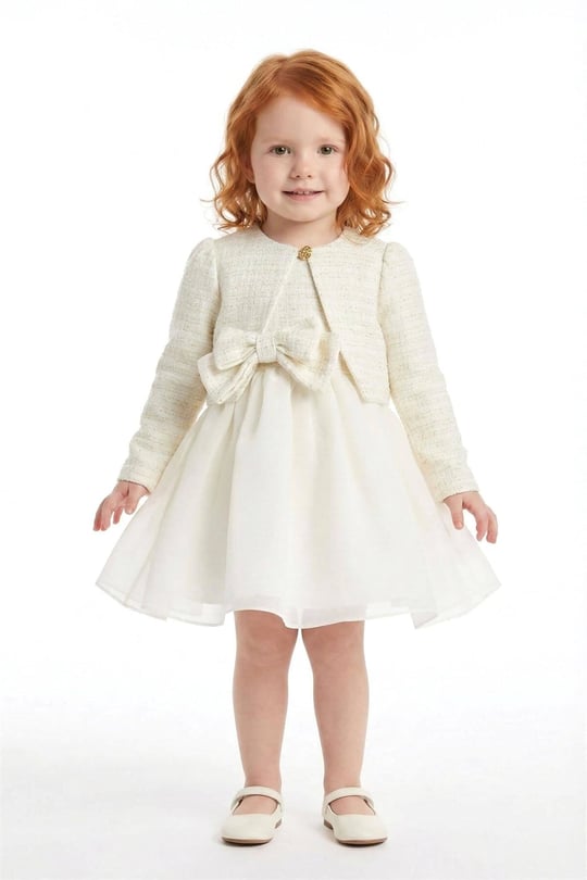 Pamina Kız Bebek Bolerolu Tül Elbise Ekru 36326