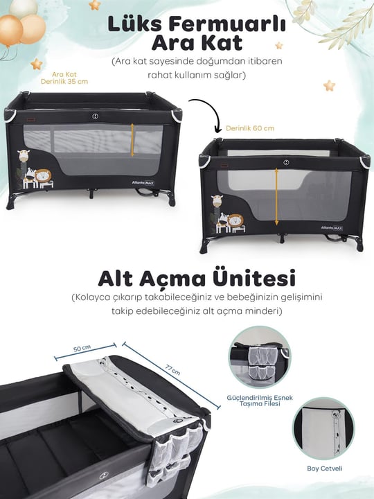 Prego Atlanta Max Oyun Parkı 70*120 Füme + Yatak Hediyeli
