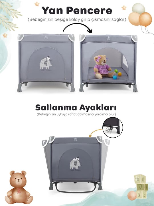 Prego Atlanta Max Oyun Parkı 70*120 Gri + Yatak Hediyeli