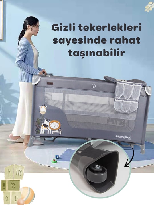 Prego Atlanta Oyun Parkı 70*120 Cm Gri + Yatak Hediyeli