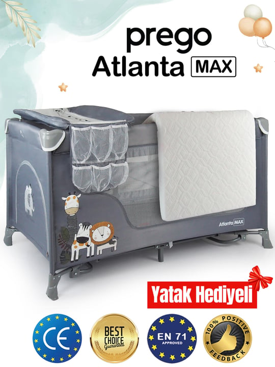 Prego Atlanta Oyun Parkı 70*120 Cm Gri + Yatak Hediyeli