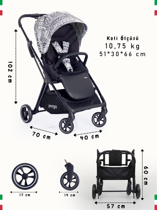 Prego Axis 360 Derece Dönebilen Çift Yönlü Travel Bebek Arabası Gri 2242