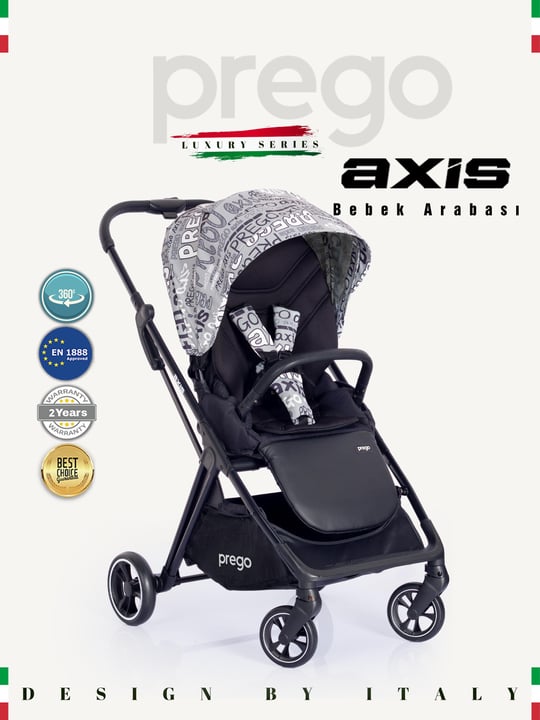 Prego Axis 360 Derece Dönebilen Oturma Üniteli Çift Yönlü Bebek Arabası Gri