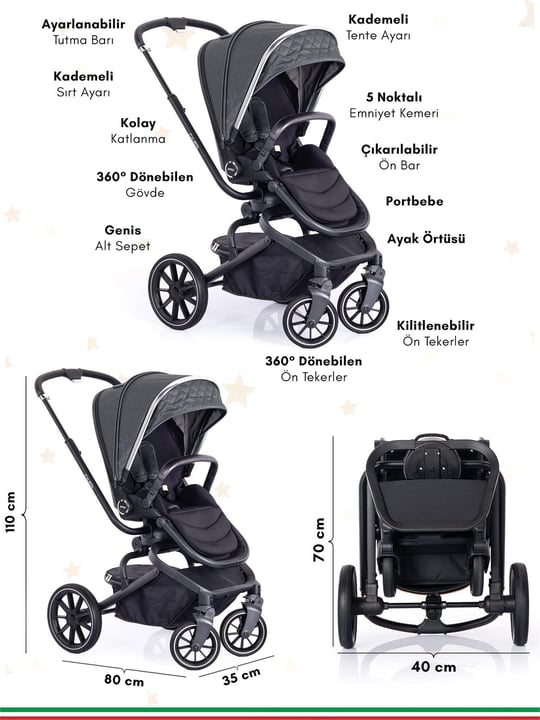 Prego Calista Travel Sistem Bebek Arabası Gri 2045 
