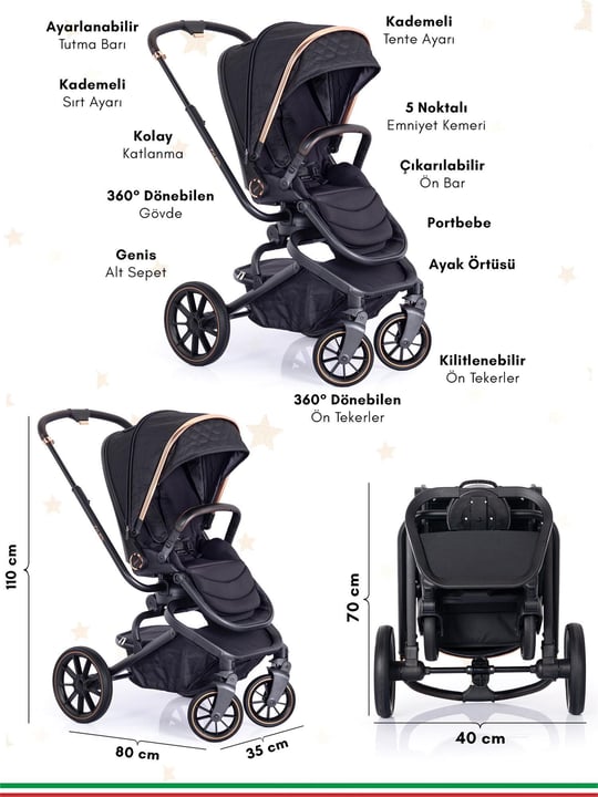 Prego Calista Travel Sistem Bebek Arabası Siyah 2045 