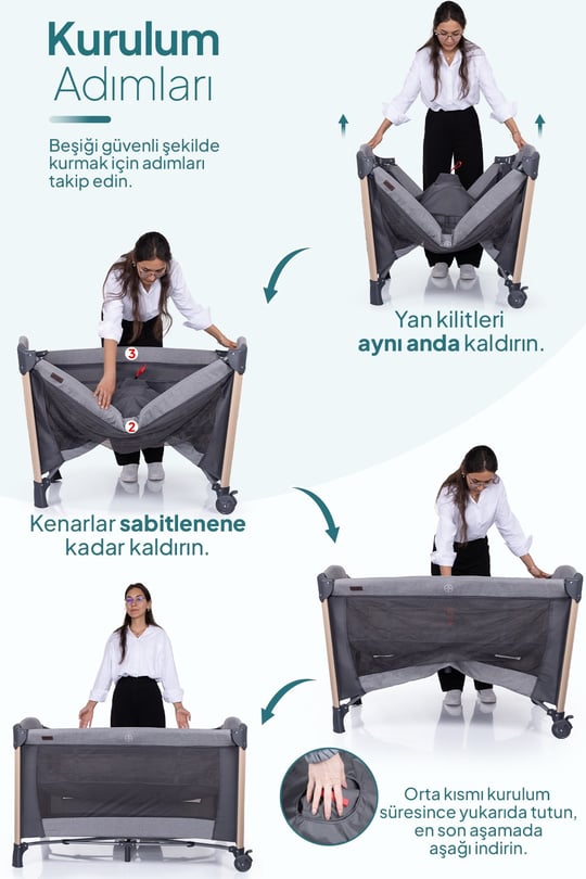 Prego Elips Plus - Yatak Hediyeli Anne Yanı Park Yatak Gri