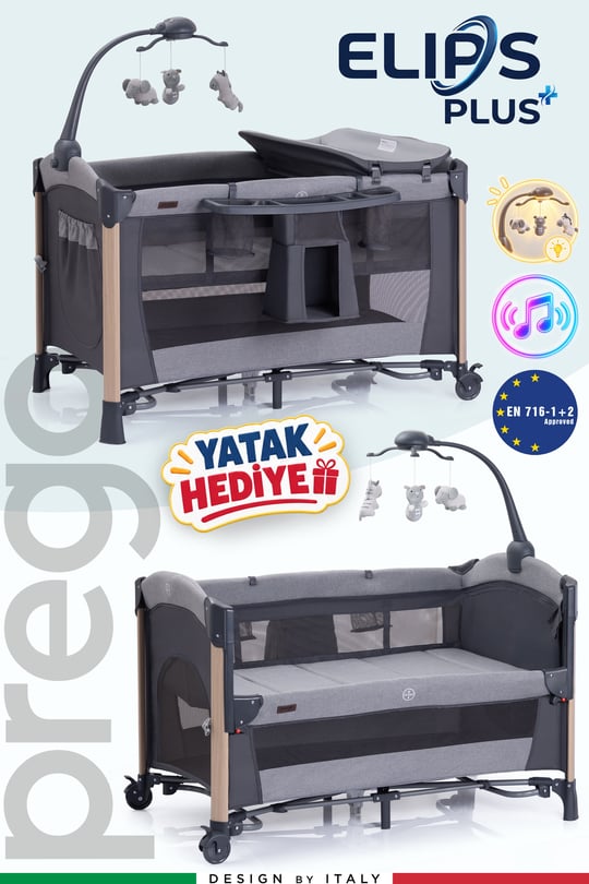 Prego Elips Plus - Yatak Hediyeli Anne Yanı Park Yatak Gri