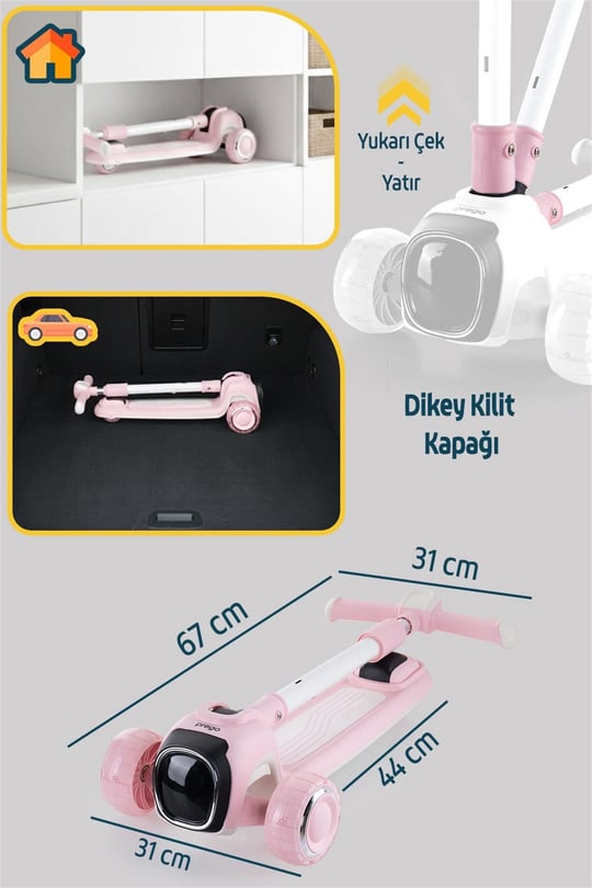 Prego Flow Müzikli Işıklı Oturaklı Scooter Pembe K604