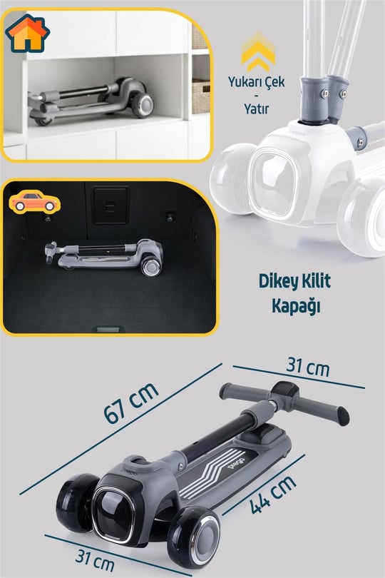 Prego Flow Müzikli Işıklı Oturaklı Scooter Gri K604