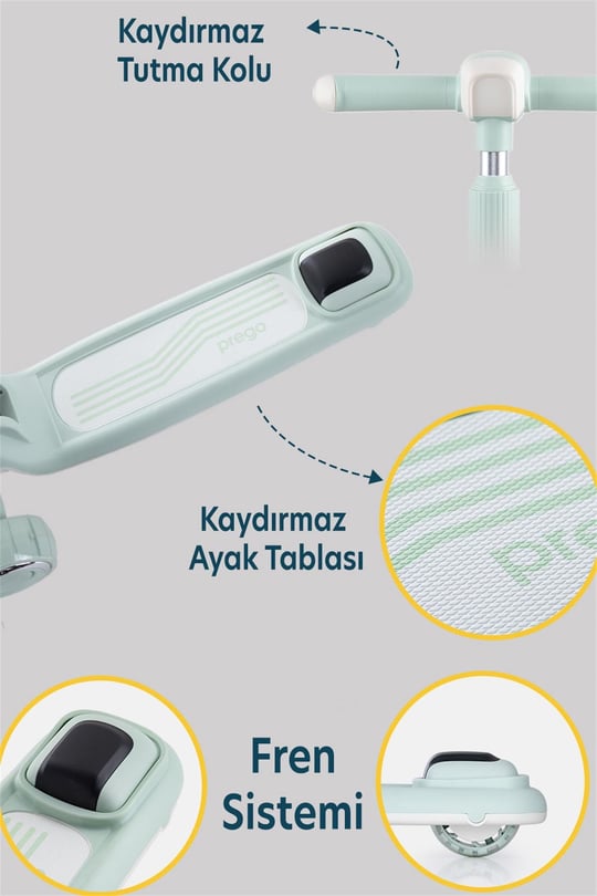 Prego Flow Müzikli Işıklı Oturaklı Scooter Yeşil K604