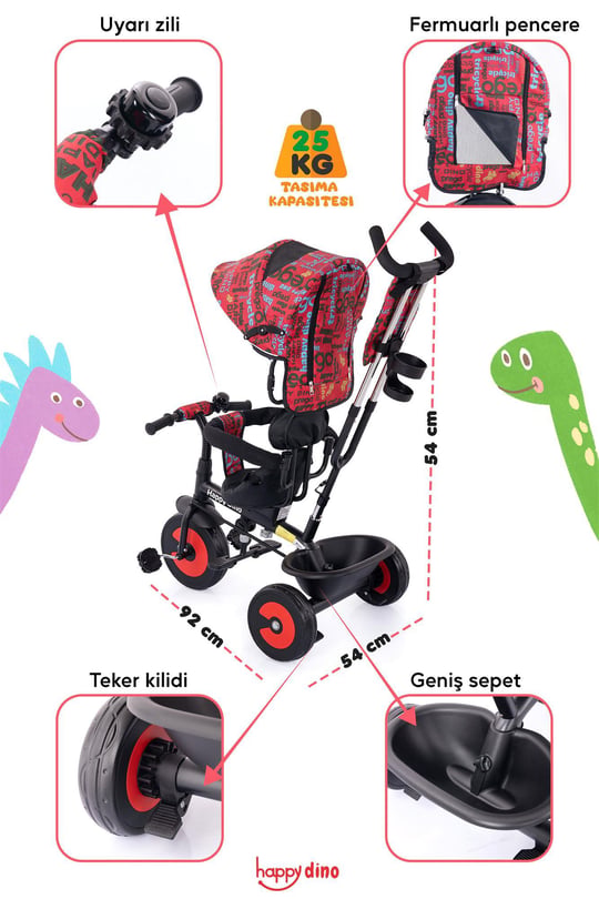 Prego Happy Dino Çocuk Bisikleti T307 Kırmızı