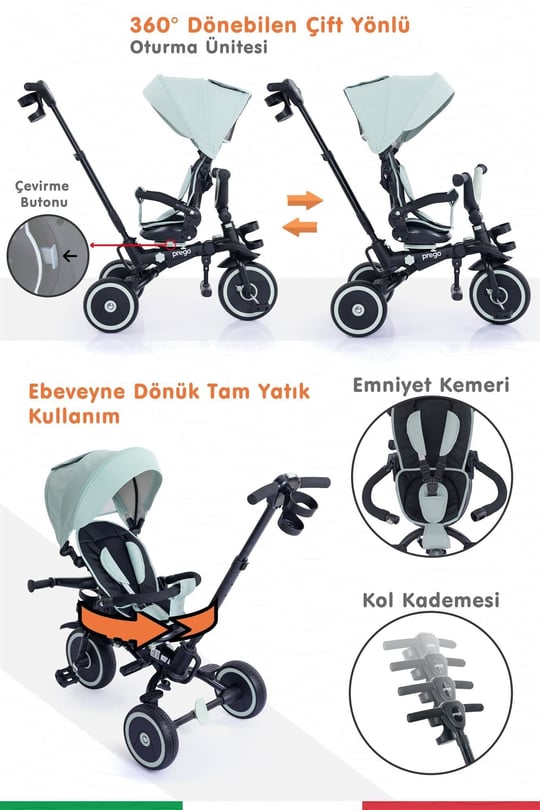 Prego Happy Dino Plus 360° Dönebilen Koltuklu Tamamen Katlanabilir Çocuk Bisikleti Yeşil P670