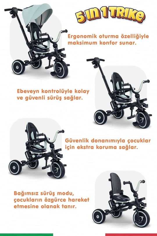 Prego Happy Dino Plus 360° Dönebilen Koltuklu Tamamen Katlanabilir Çocuk Bisikleti Yeşil P670
