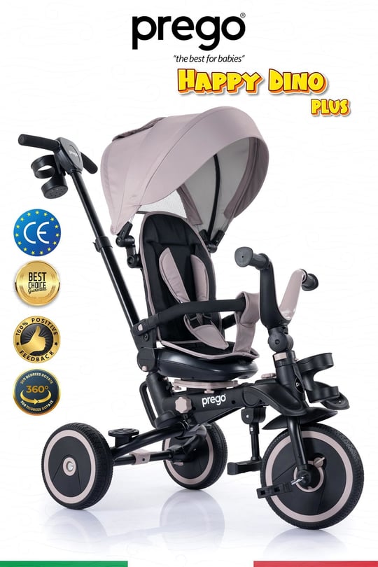 Prego Happy Dino Plus 360° Dönebilen Koltuklu Tamamen Katlanabilir Çocuk Bisikleti Bej P670
