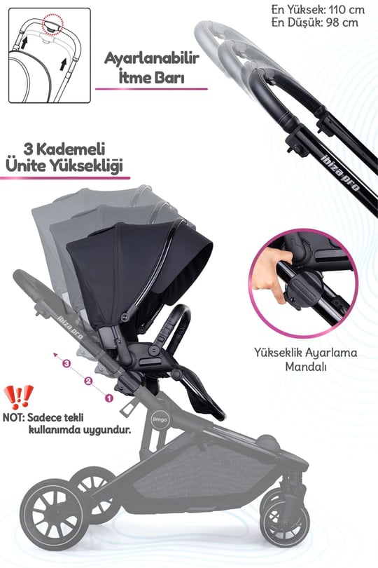 Prego İbiza New Pro İkiz Bebek Arabası Siyah