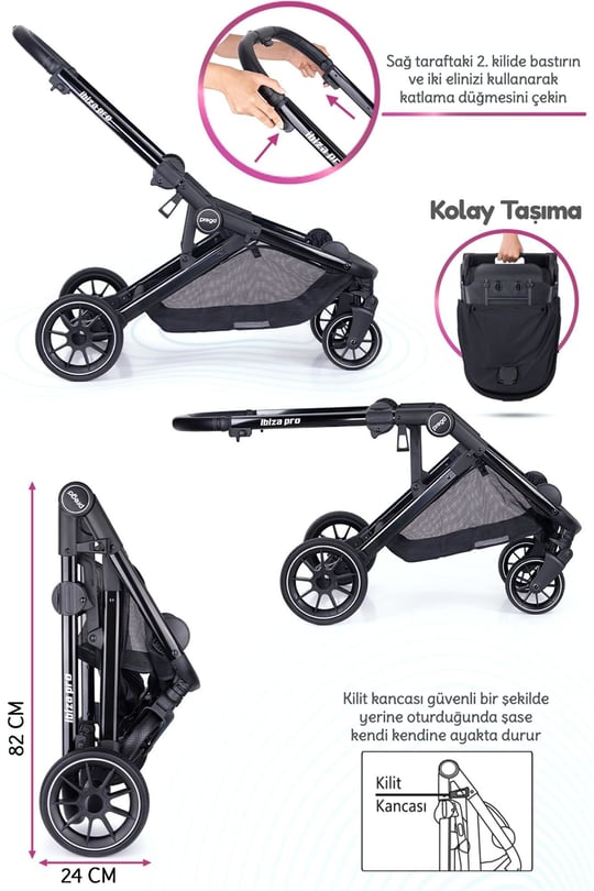 Prego İbiza New Pro İkiz Bebek Arabası Siyah