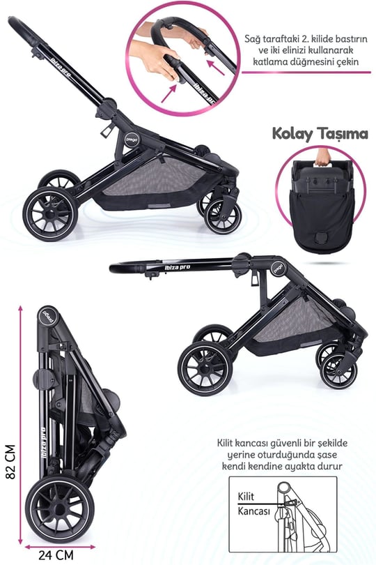 Prego İbiza New Pro İkiz Bebek Arabası Siyah