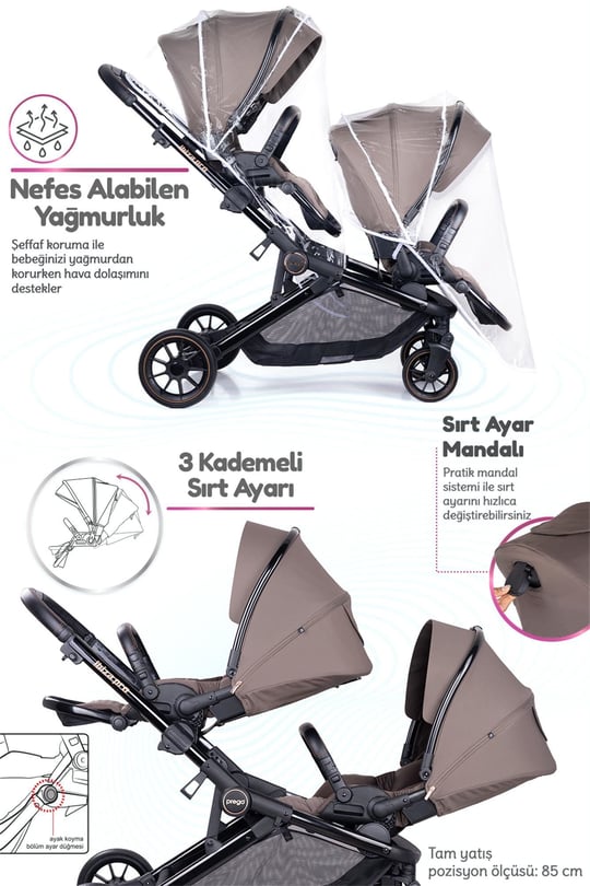 Prego İbiza New Pro İkiz Bebek Arabası Kahve