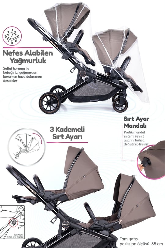 Prego İbiza New Pro İkiz Bebek Arabası Kahve