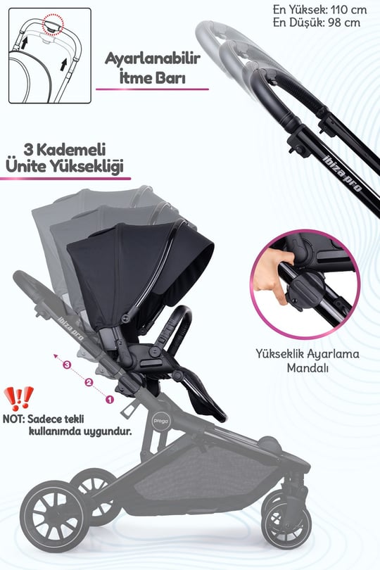 Prego İbiza New Pro Travel Sistem İkiz Bebek Arabası Siyah
