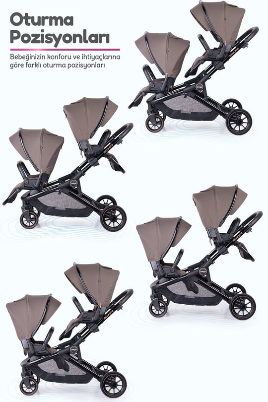 Prego İbiza New Pro Travel Sistem İkiz Bebek Arabası Kahverengi