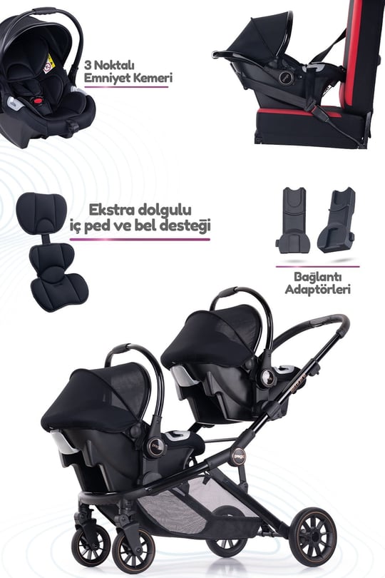 Prego İbiza New Pro Travel Sistem İkiz Bebek Arabası Kahverengi
