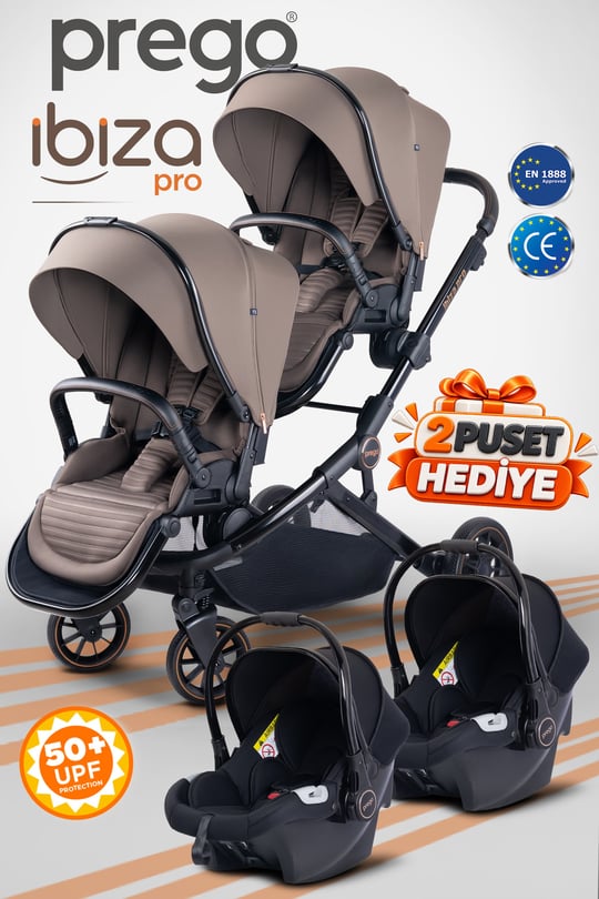 Prego İbiza New Pro Travel Sistem İkiz Bebek Arabası Kahverengi