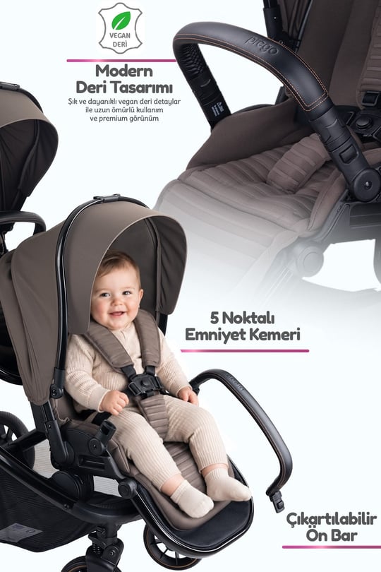 Prego İbiza New Pro Travel Sistem İkiz Bebek Arabası Kahverengi