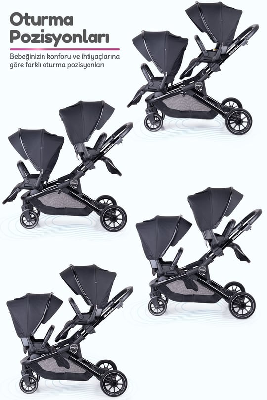 Prego İbiza New Pro Travel Sistem İkiz Bebek Arabası Siyah