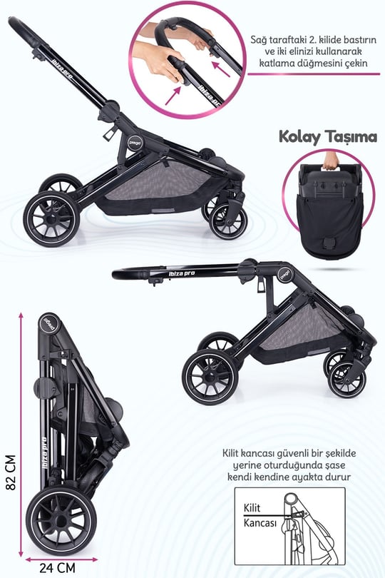 Prego İbiza New Pro Travel Sistem İkiz Bebek Arabası Siyah
