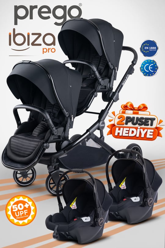 Prego İbiza New Pro Travel Sistem İkiz Bebek Arabası Siyah