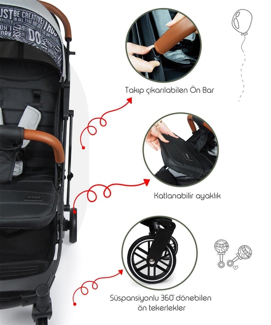 Prego Lotus Kabin Boy Bebek Arabası Gri 2033