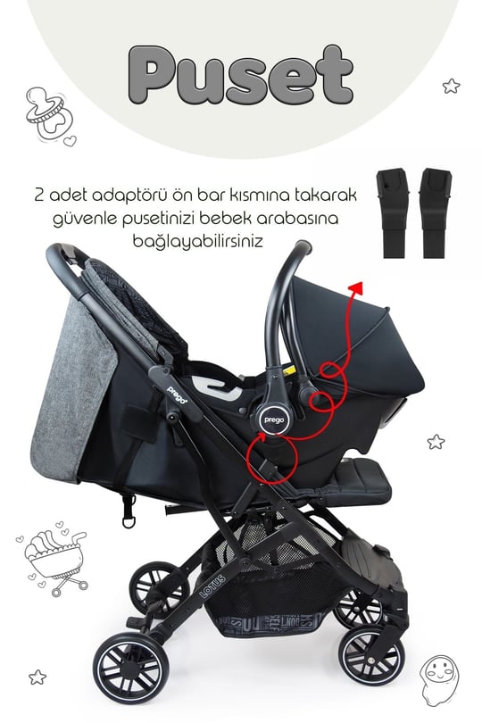 Prego Lotus Katlanabilir Kabin Boy Travel Bebek Arabası Gri 2033