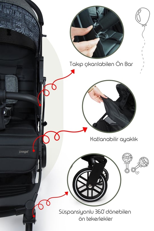 Prego Lotus Katlanabilir Kabin Boy Travel Bebek Arabası Gri 2033