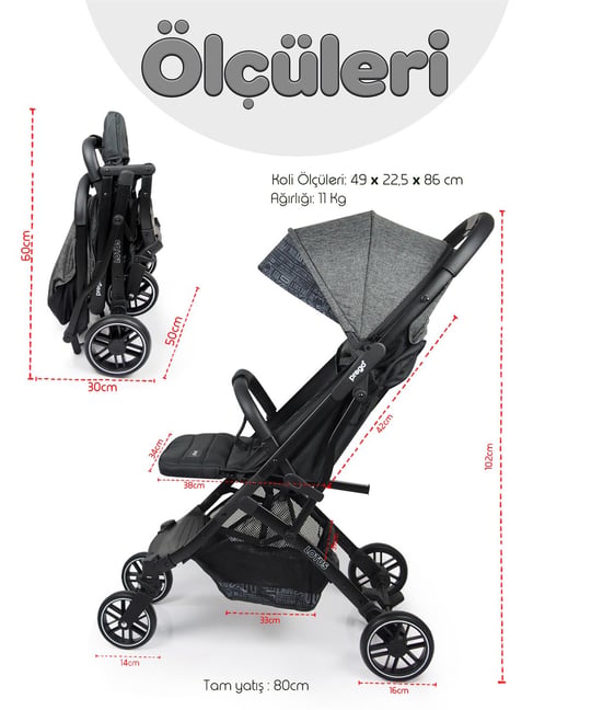 Prego Lotus Katlanabilir Kabin Boy Travel Bebek Arabası Füme 2033